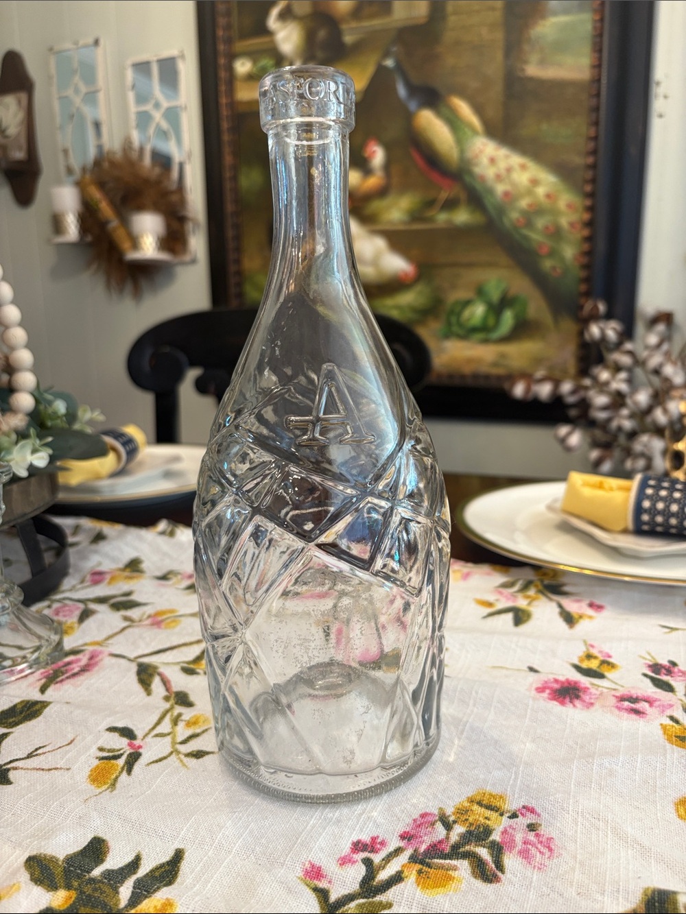 Astoria Clear Pressed Glass Decorative Bottle - Diamond Pattern